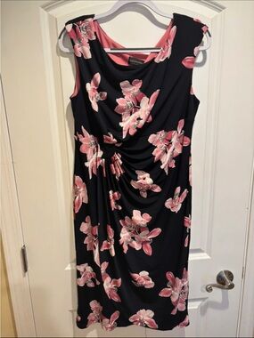 Sleeveless Black Dress with Pink Floral Print